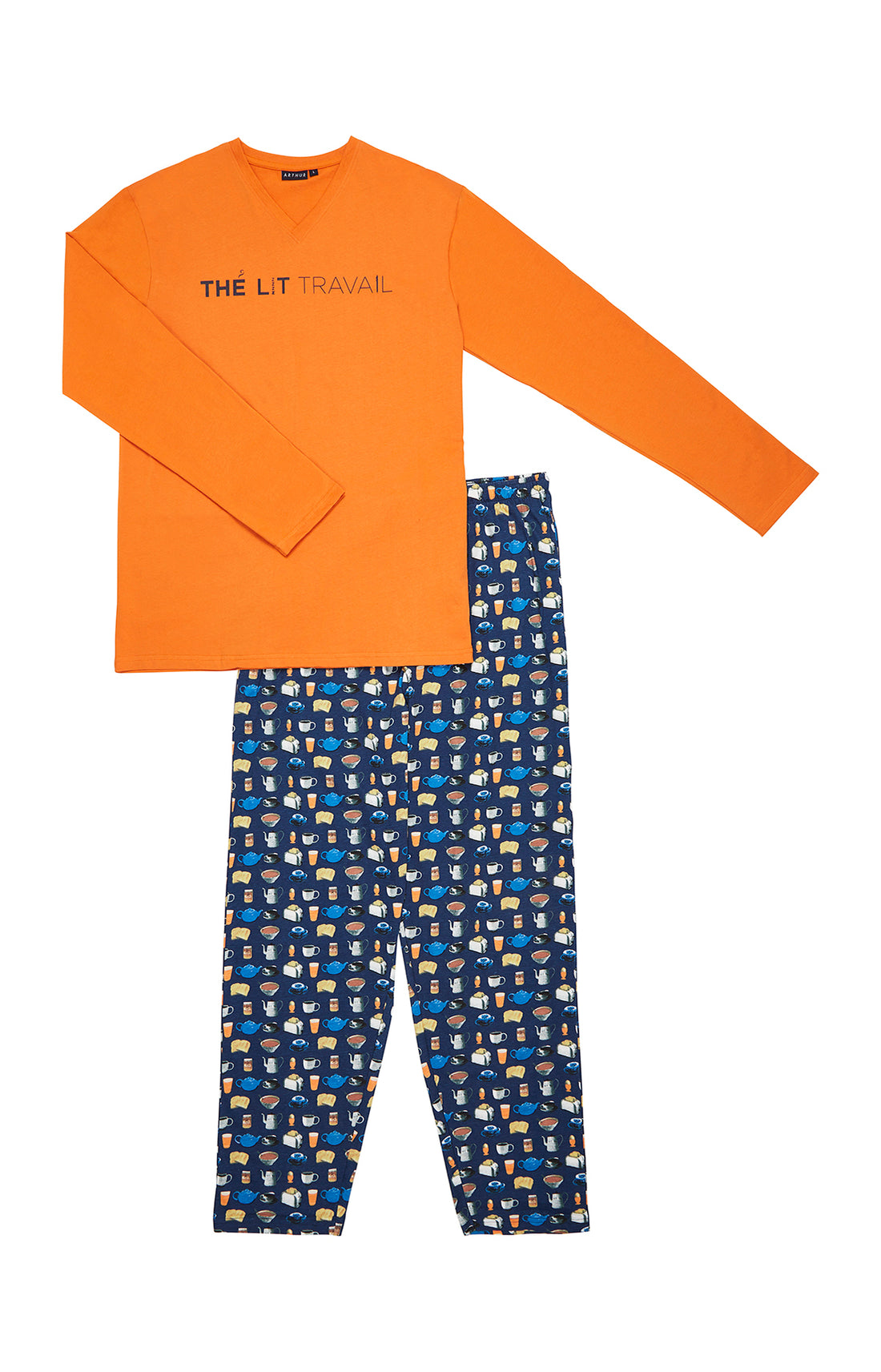 Pyjama long Homme Thé Lit Travail Marine et Orange 3