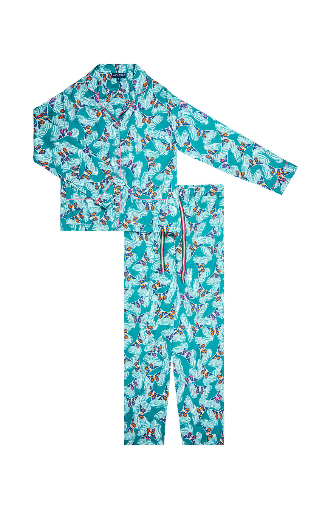 Pyjama long boutonné Femme Papillon Vert 3