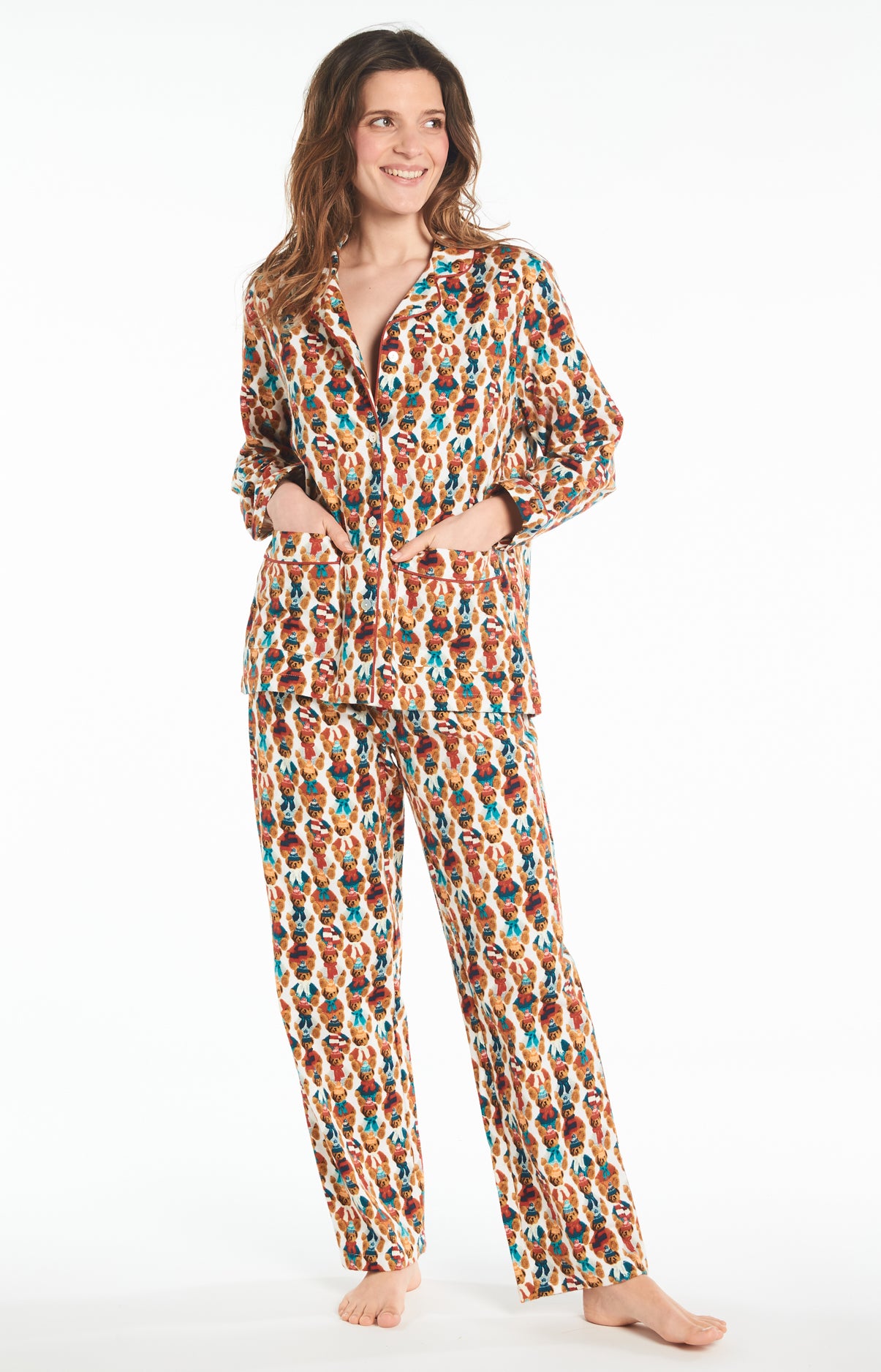 Pyjama long Femme Teddy Blanc et Ivoire 9