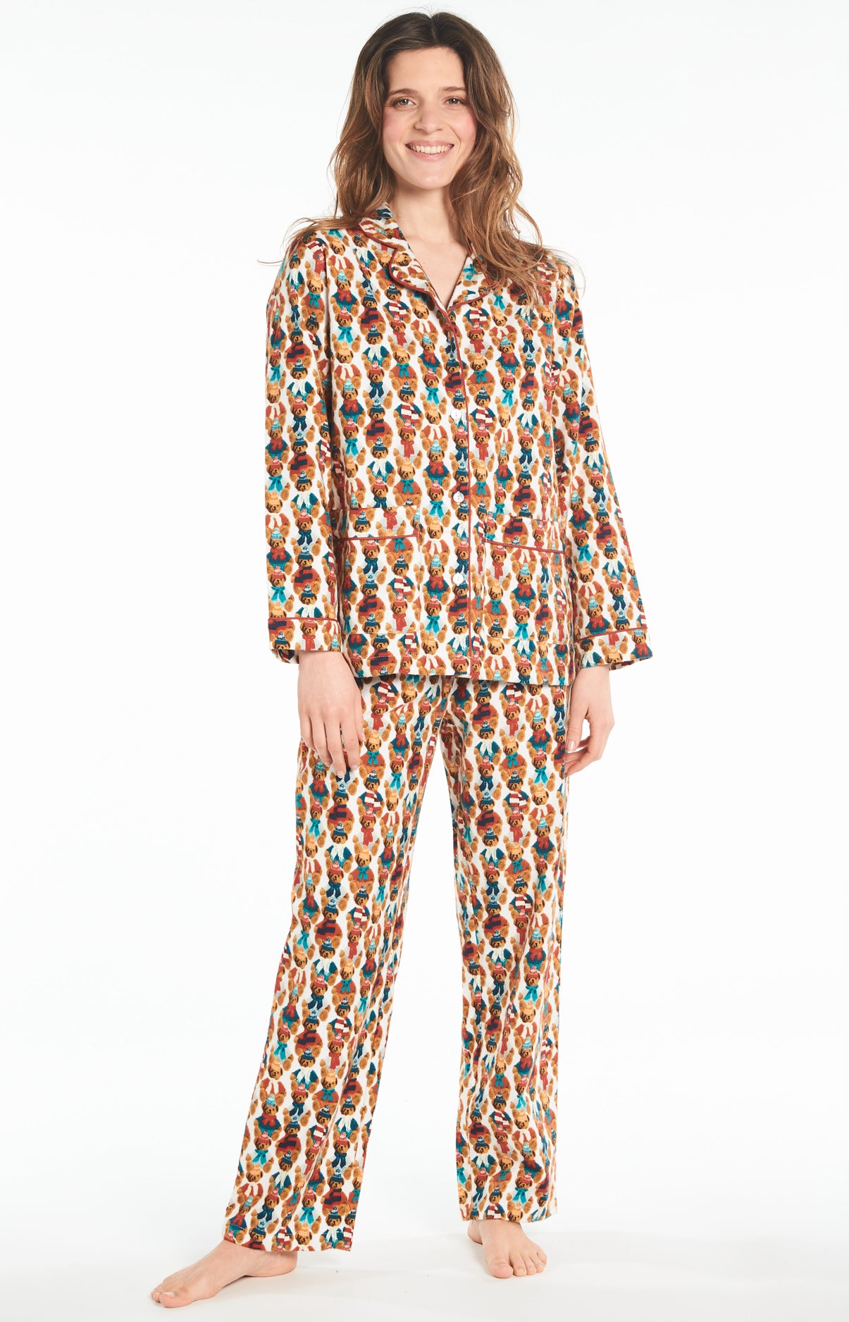 Pyjama long Femme Teddy Blanc et Ivoire 8