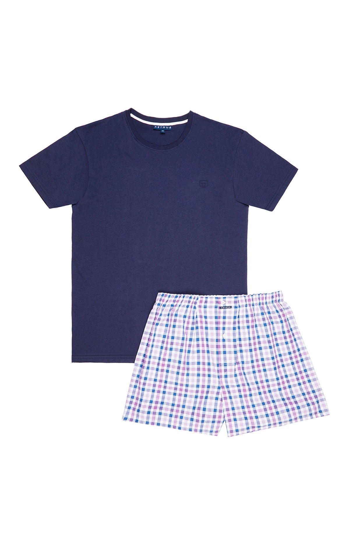 Pyjama court Pyjaméricain Homme carreaux 987 Violet et Bordeaux 3