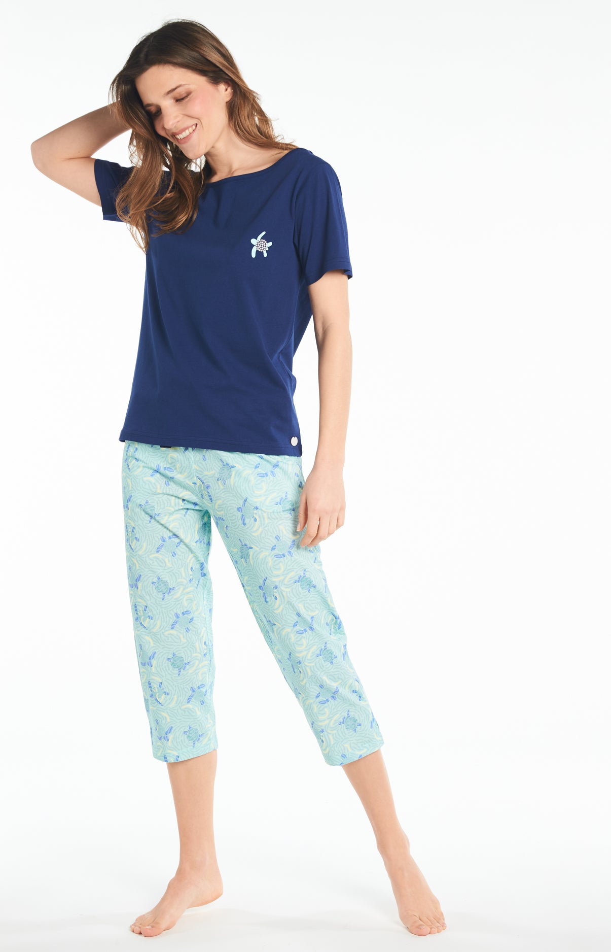Pyjama long Femme Tortue Bleu 2