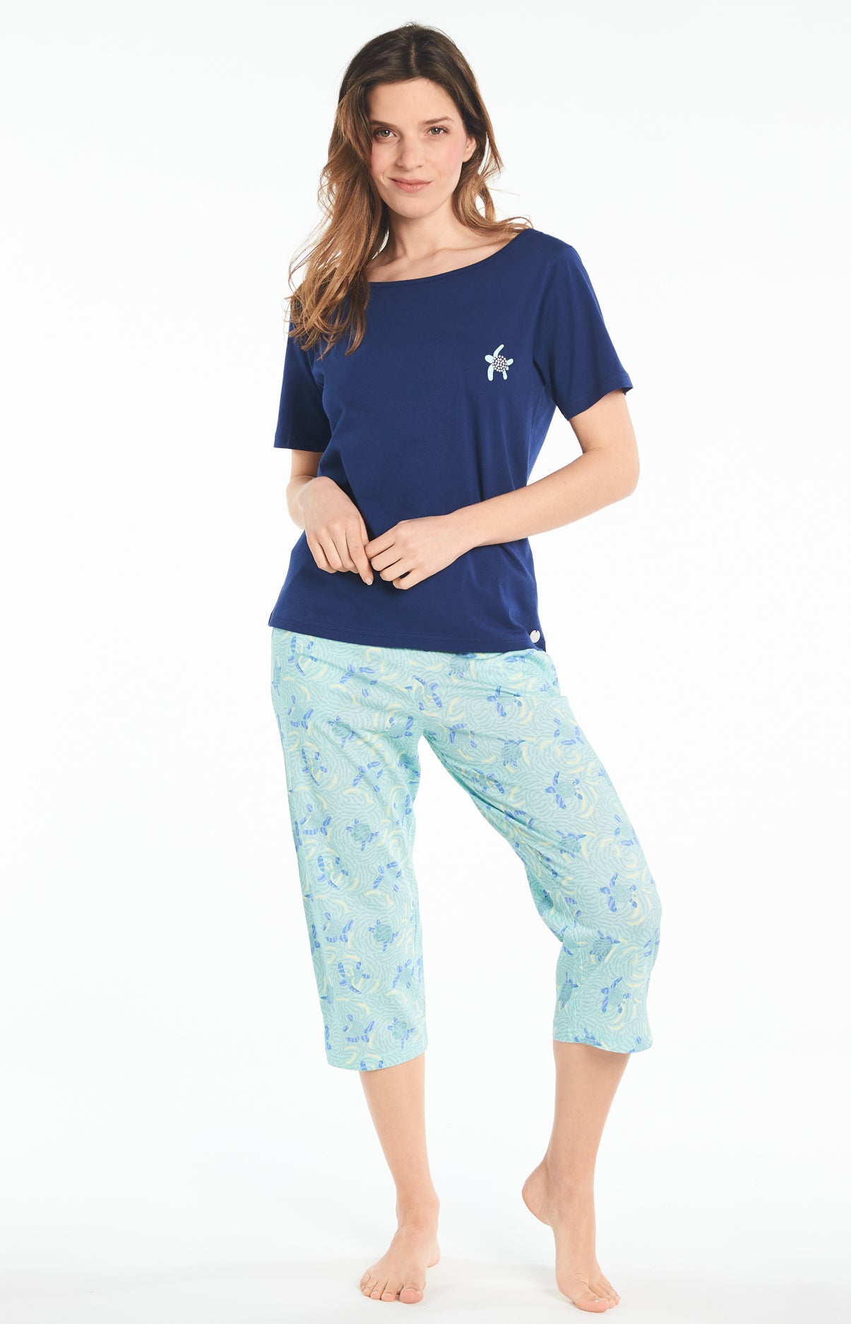 Pyjama long Femme Tortue Bleu 4