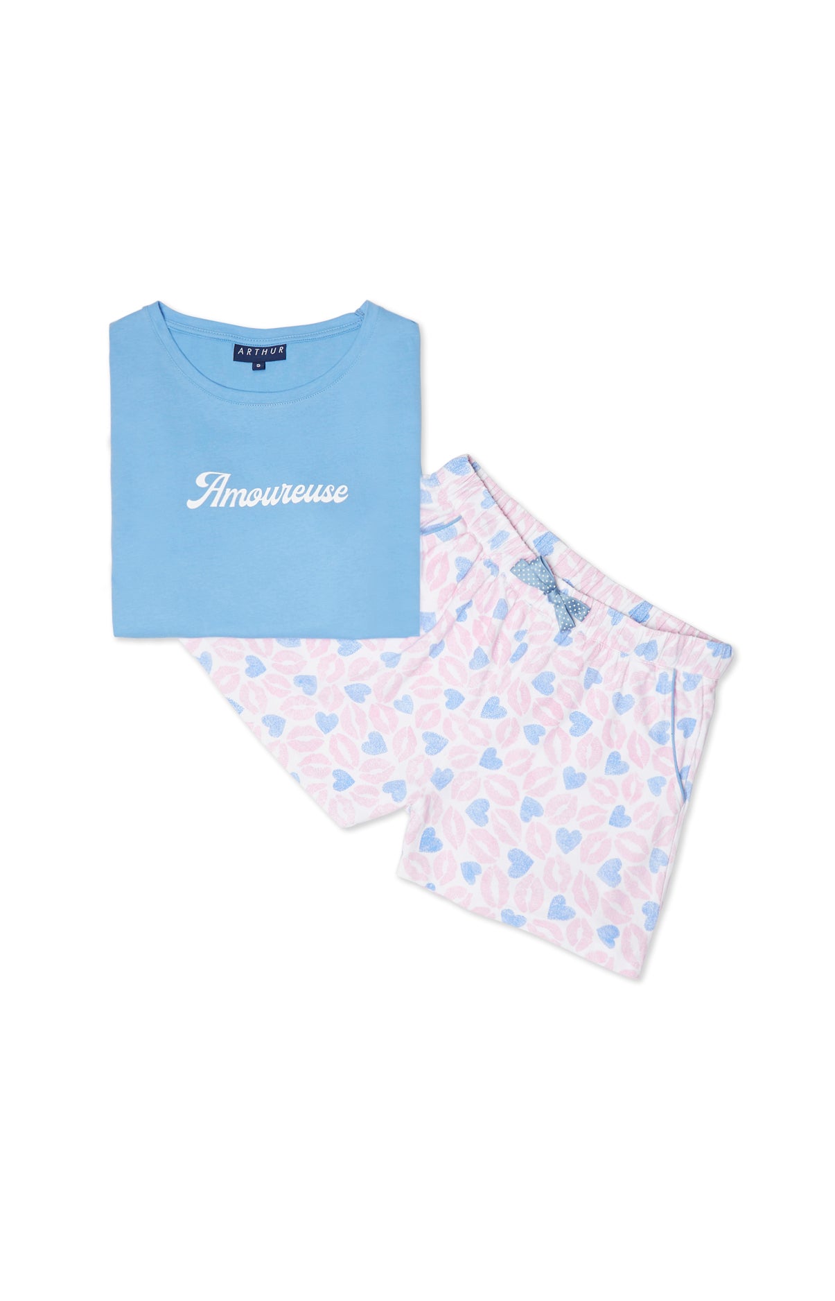 Pyjama court Femme Amoureuse Blanc et Ivoire 3