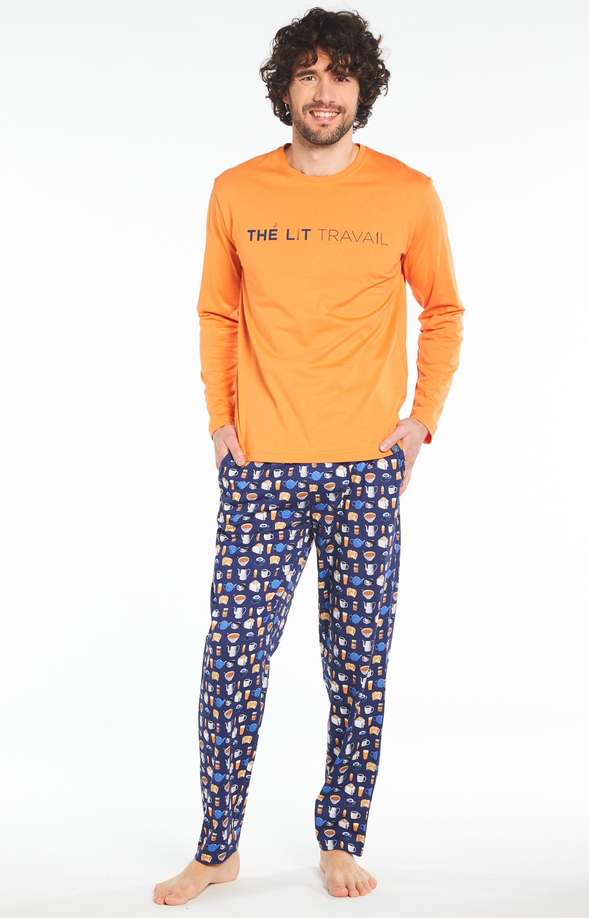 Pyjama Homme long Homme Thé Lit Travail Marine 1
