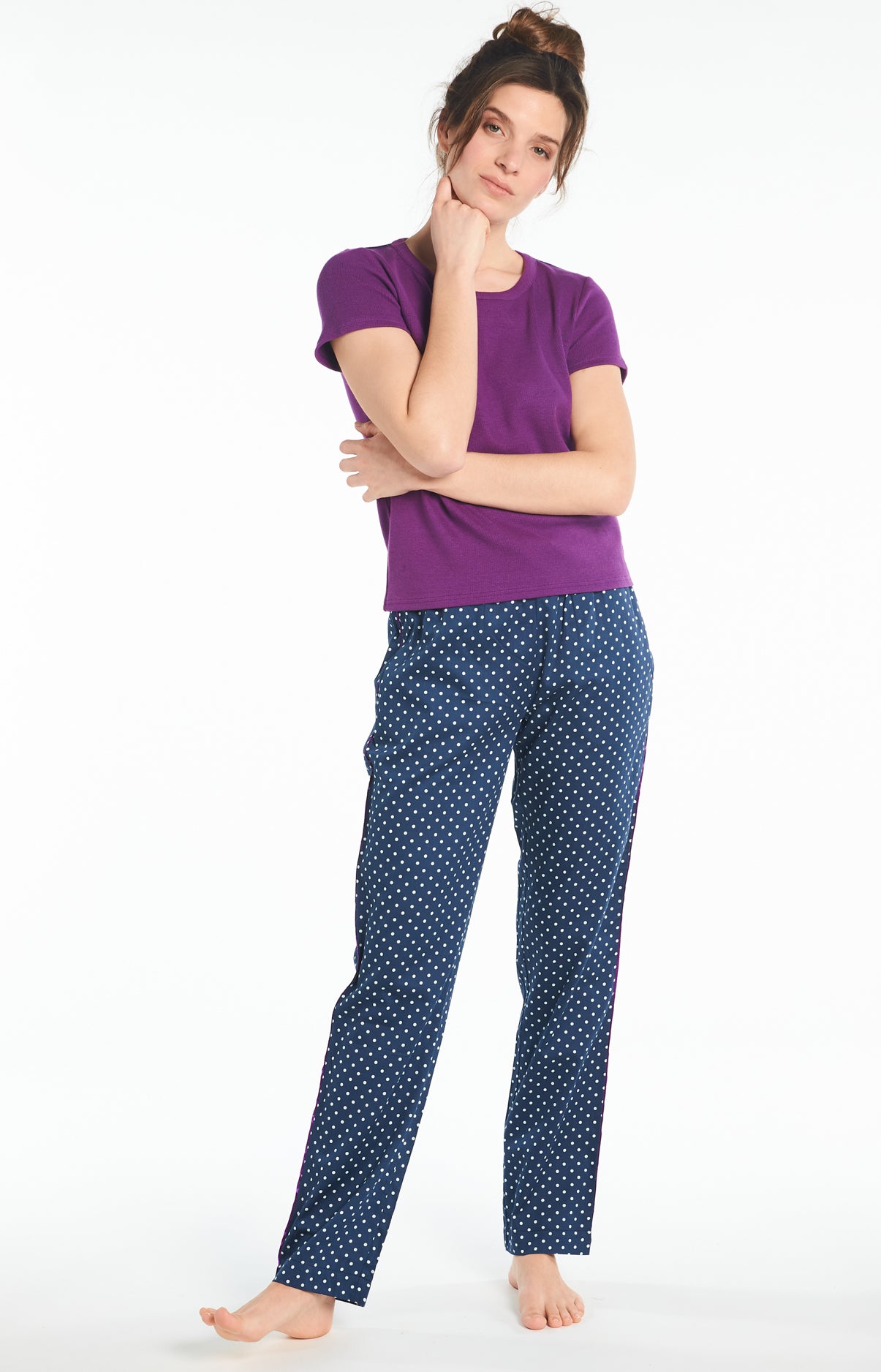 Pantalon Femme Pois Marine 1