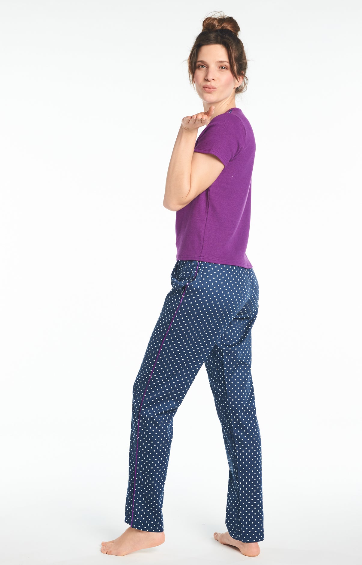 Pantalon Femme Pois Marine 6