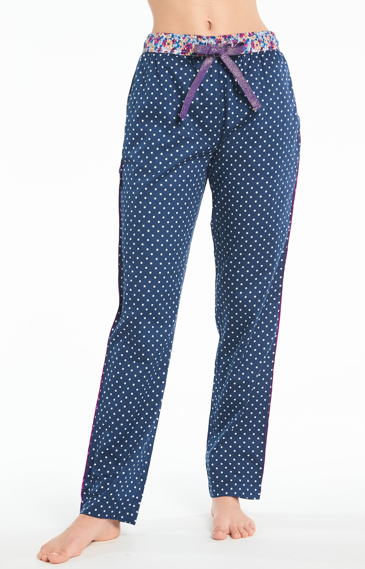 Pantalon Femme Pois Marine 2