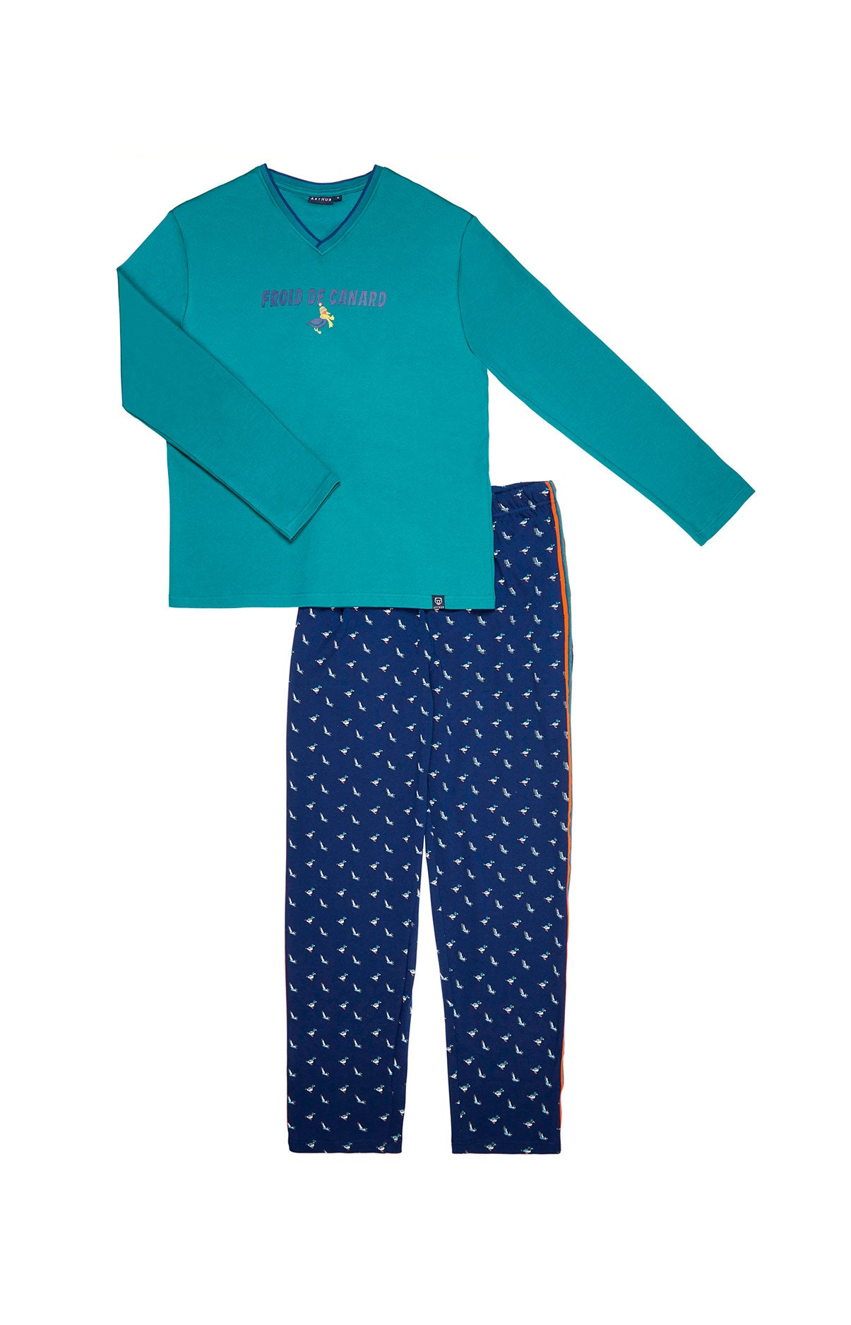 Pyjama long Homme Col Marine et Vert 3
