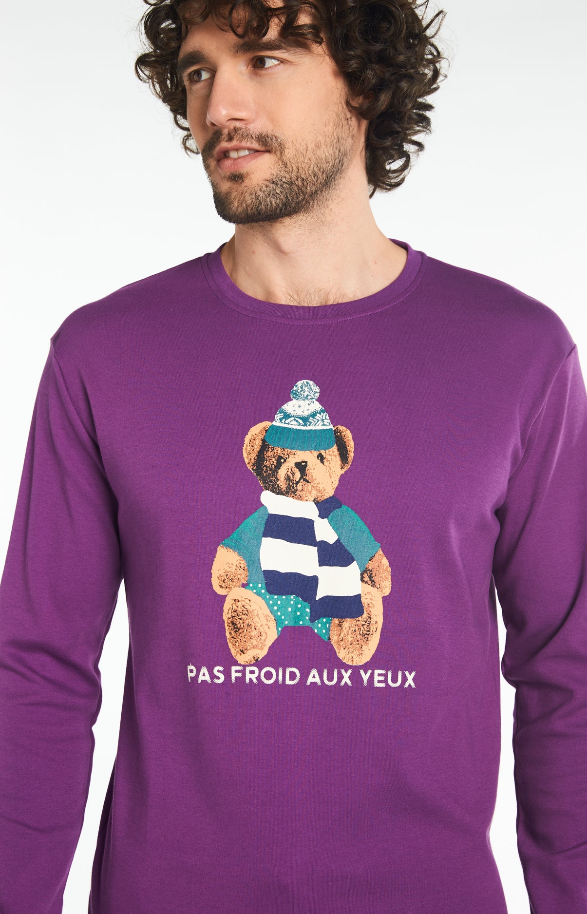 Pyjama long Homme Teddy Violet et Bordeaux 2