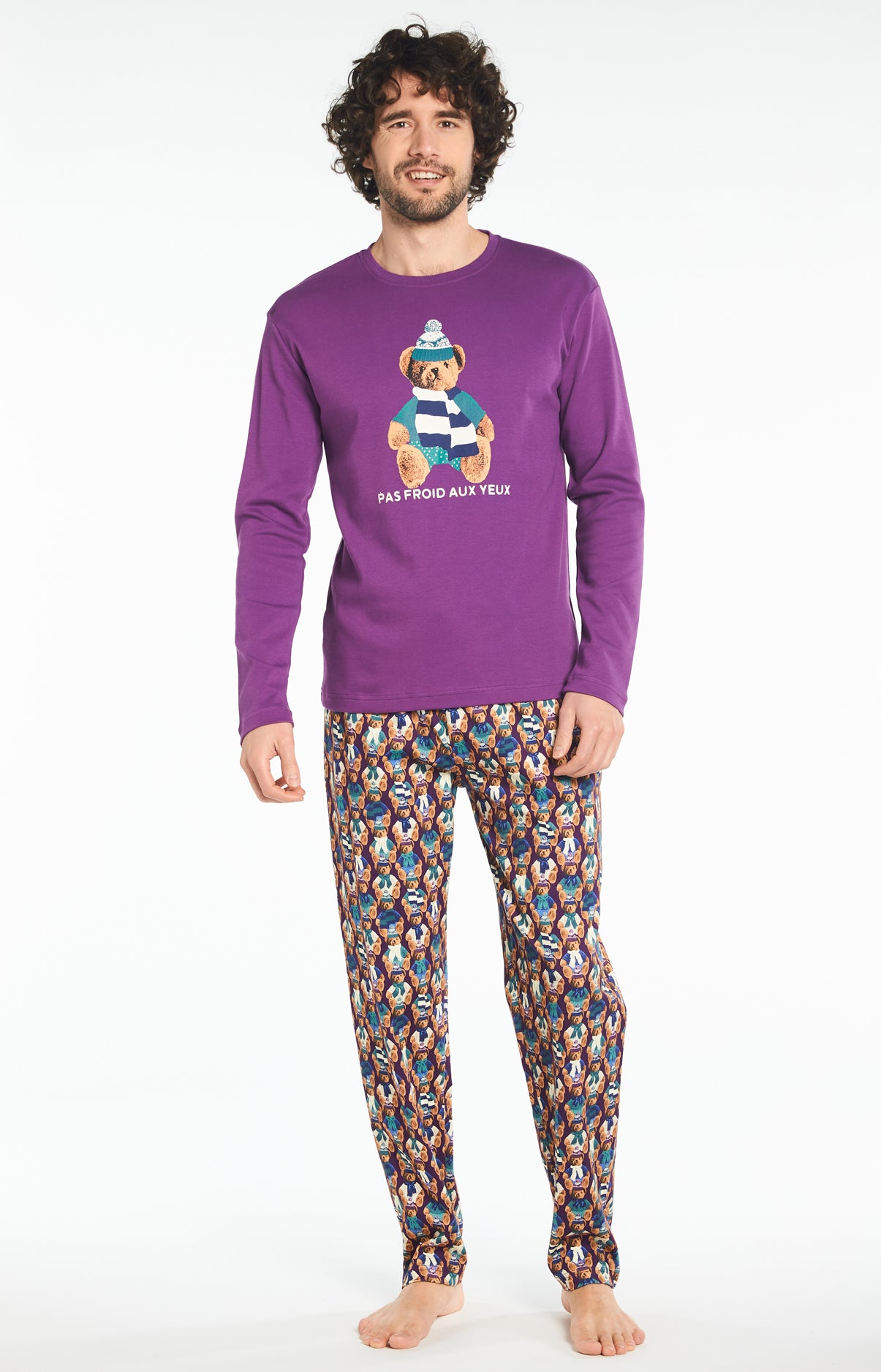 Pyjama long Homme Teddy Violet et Bordeaux 1