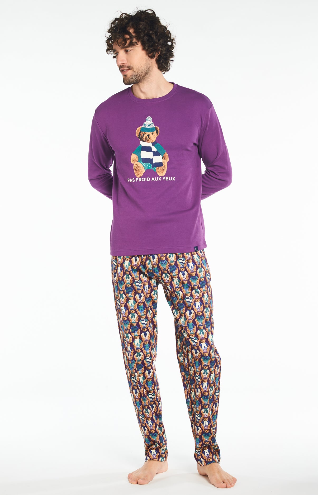 Pyjama long Homme Teddy Violet et Bordeaux 4