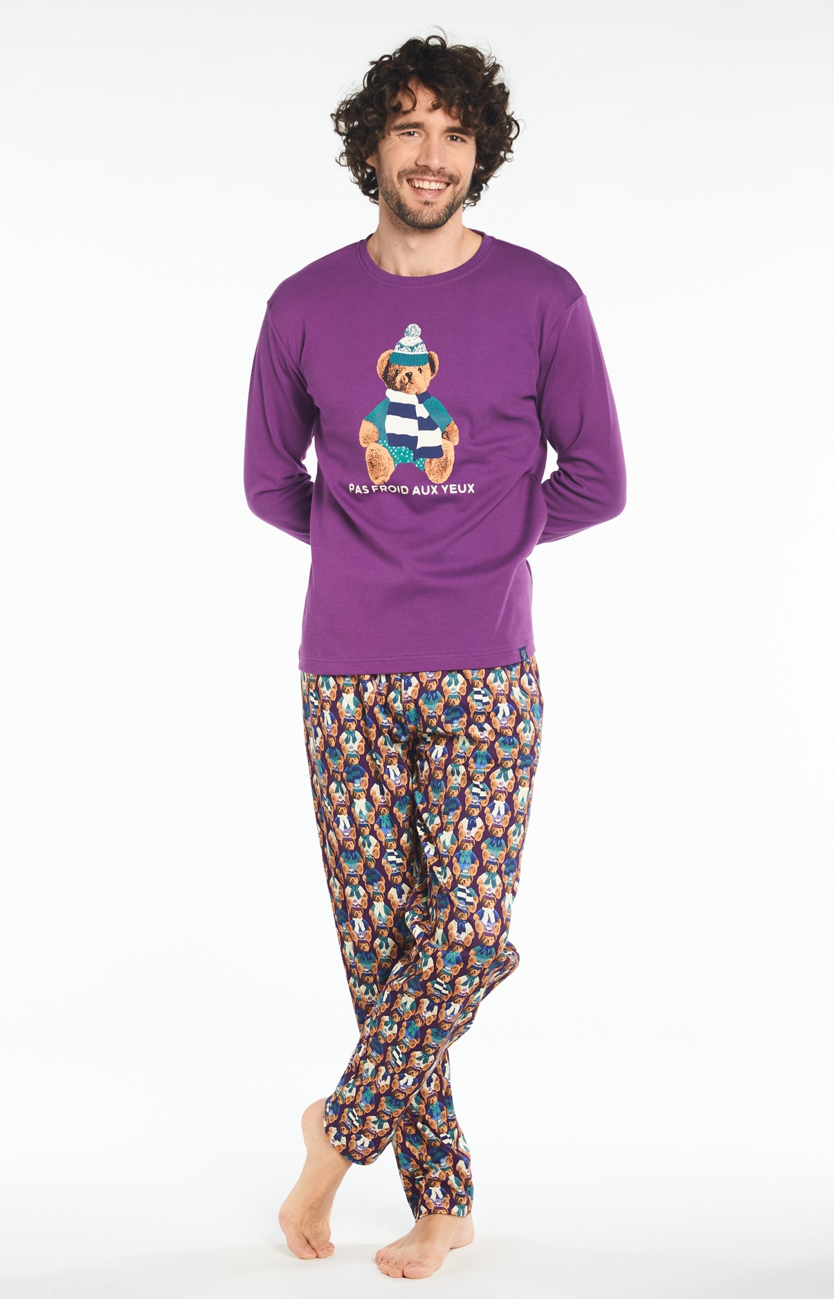 Pyjama long Homme Teddy Violet et Bordeaux 5