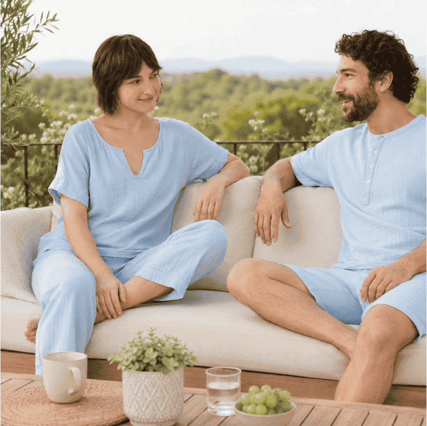 Couple en pyjamas assortis ARTHUR - complicité amoureuse