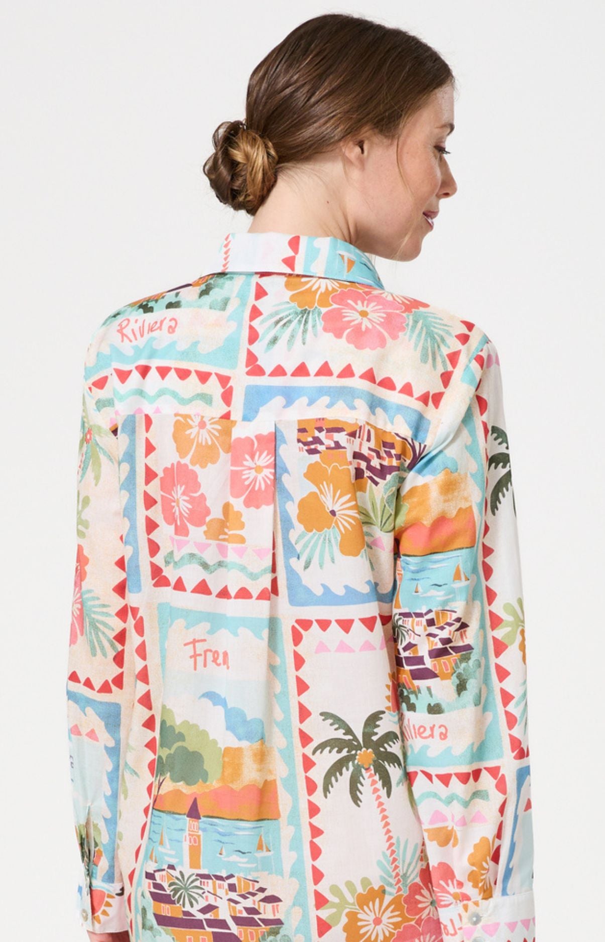 Chemise de nuit Femme French Riviera Manches longues Imprimé carte postale et fleurs multicolores 6