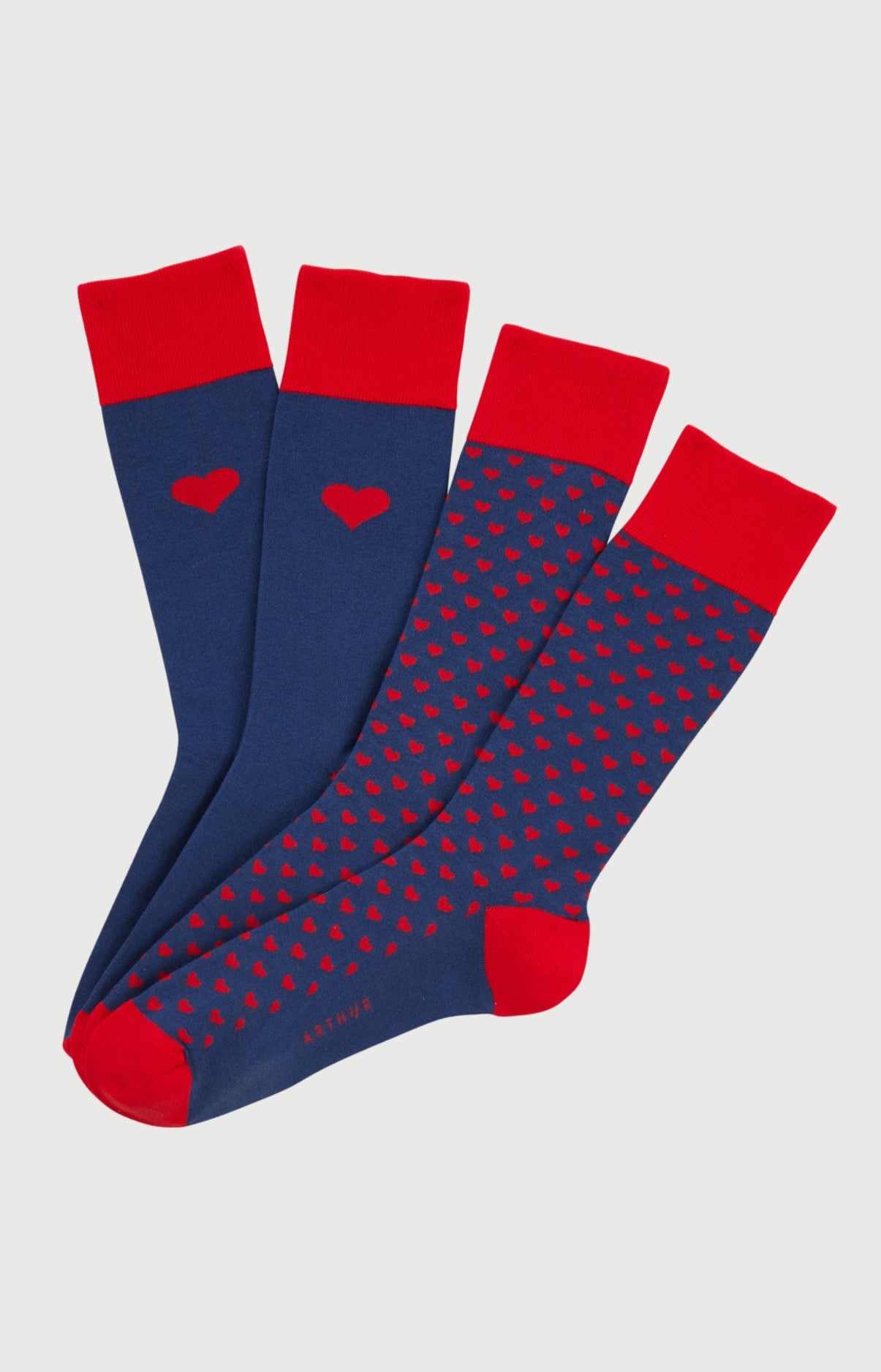 Chaussettes Homme Saint Valentin Imprimé cœurs rouges et bleu marine 1