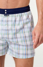 Caleçon avec suspensoir Le Club n°1213 Imprimé rayures multicolores élastique vichy bleu et blanc 1
