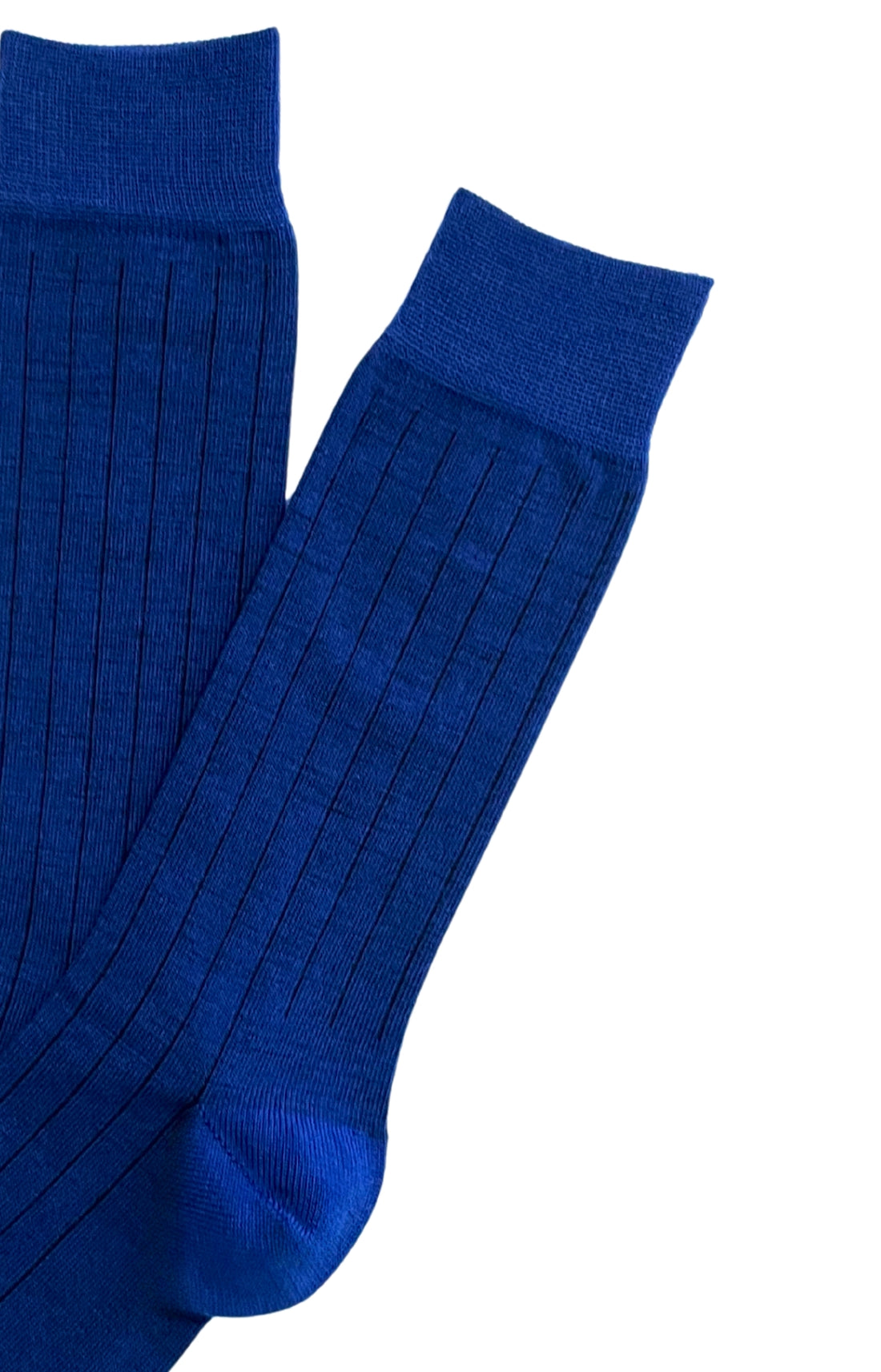 Chaussettes femme côtelé bleu électrique en laine 2