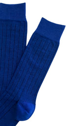 Chaussettes femme côtelé bleu électrique en laine 2