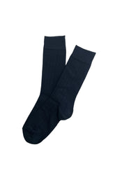 Chaussettes femme côtelé bleu marine en laine 1