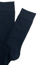 Chaussettes femme côtelé bleu marine en laine 2