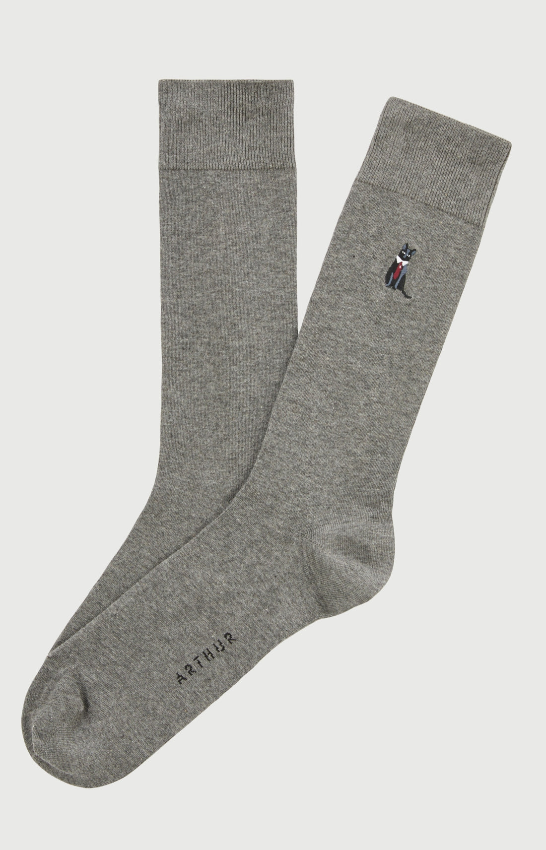 Chaussettes brodées coton cat sup gris homme 1