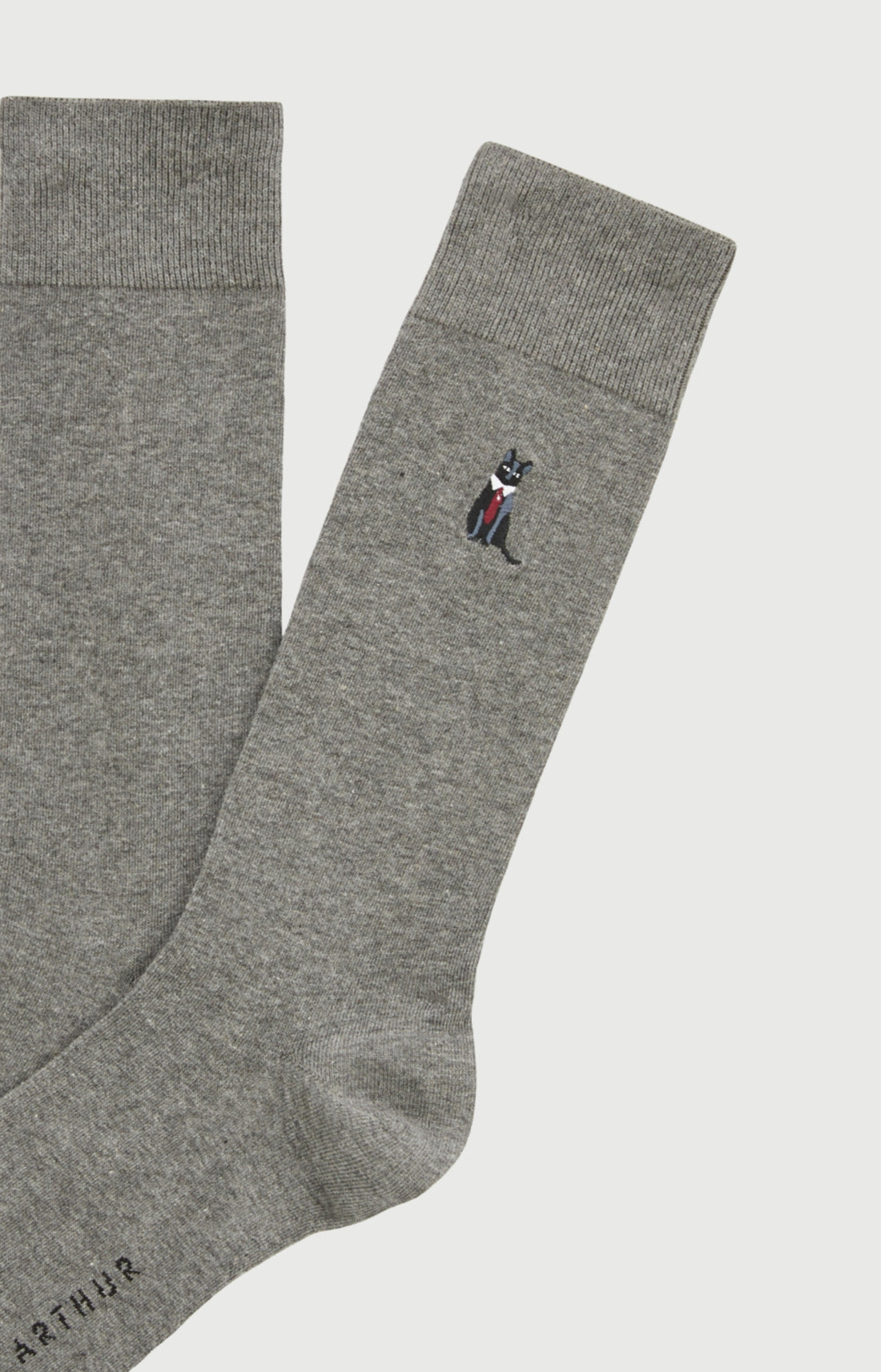 Chaussettes brodées coton cat sup gris homme 2