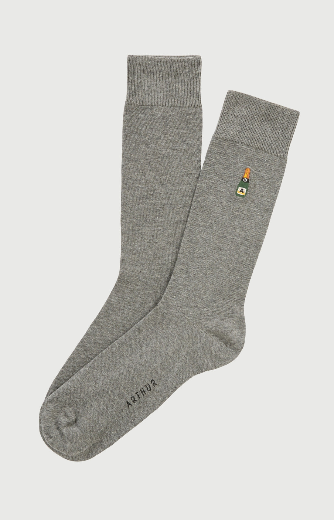 Chaussettes brodées coton champagne gris homme 1