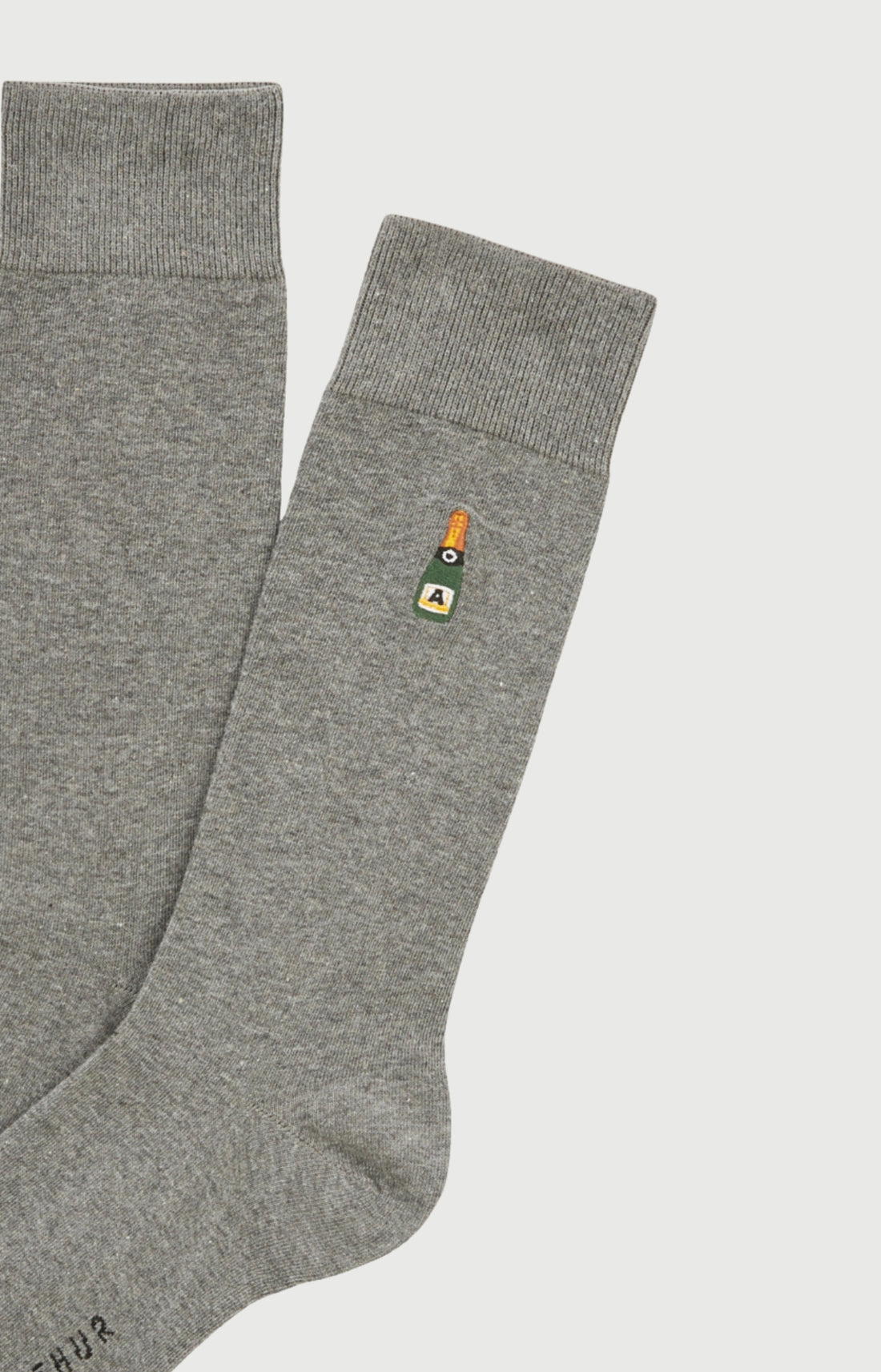 Chaussettes brodées coton champagne gris homme 2