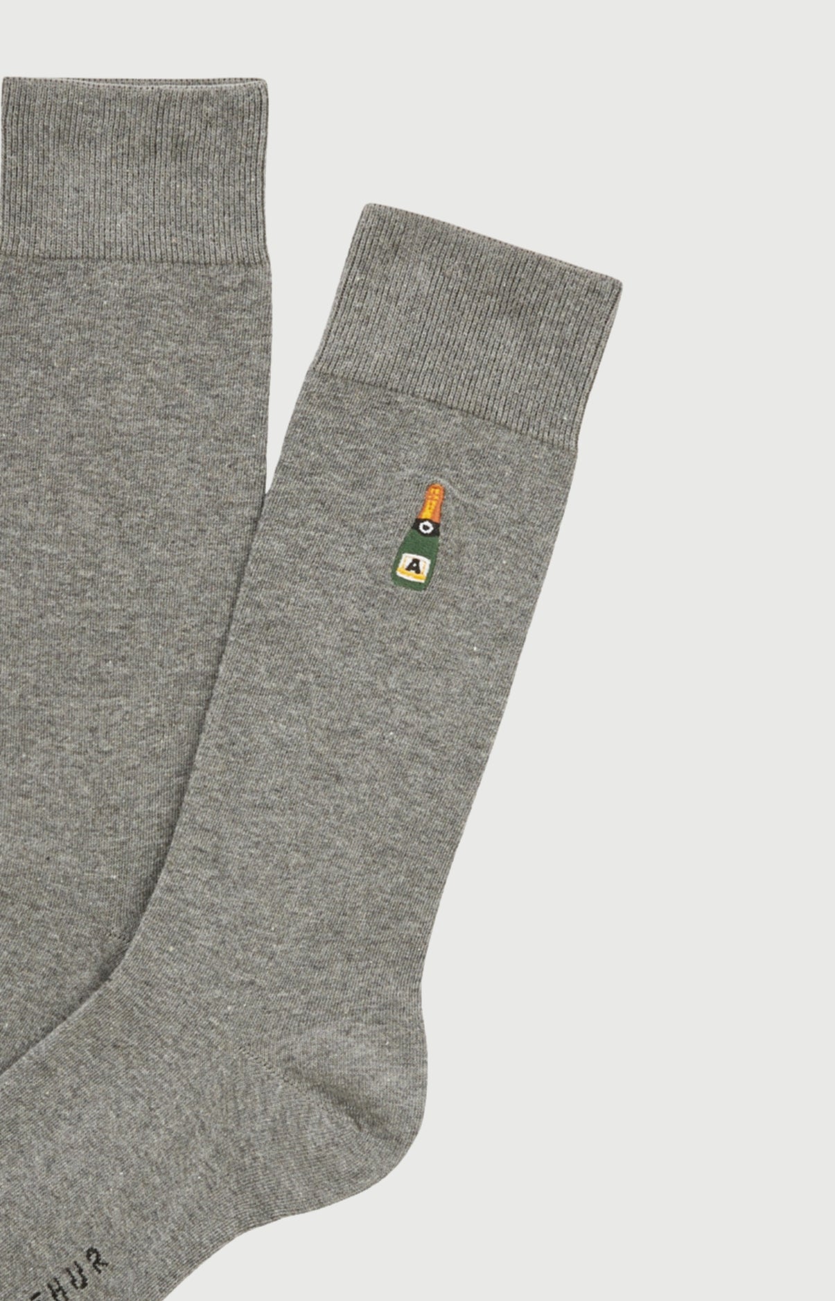 Chaussettes brodées coton champagne gris homme 2