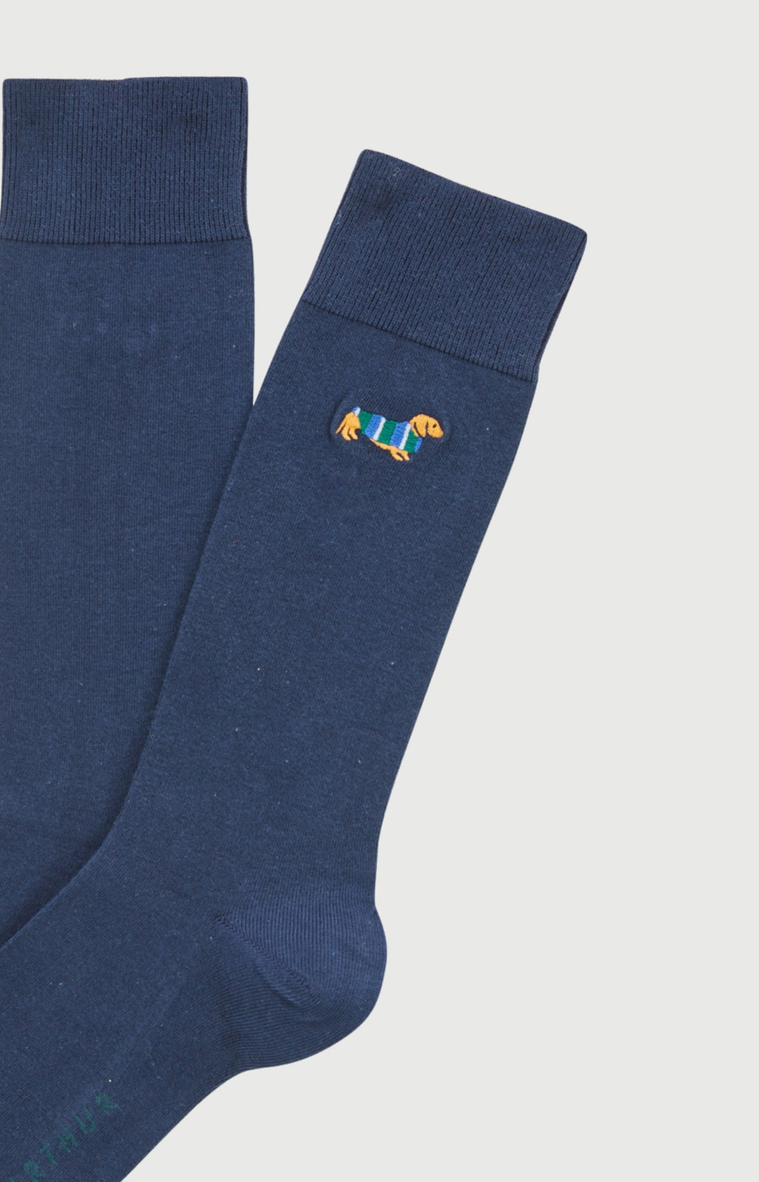 Chaussettes brodées coton teckel marine homme 2