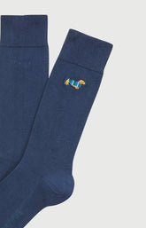 Chaussettes brodées coton teckel marine homme 2