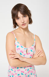 Chemise de nuit Femme Amarena Bretelles fines Imprimé cerise rose et verte 2