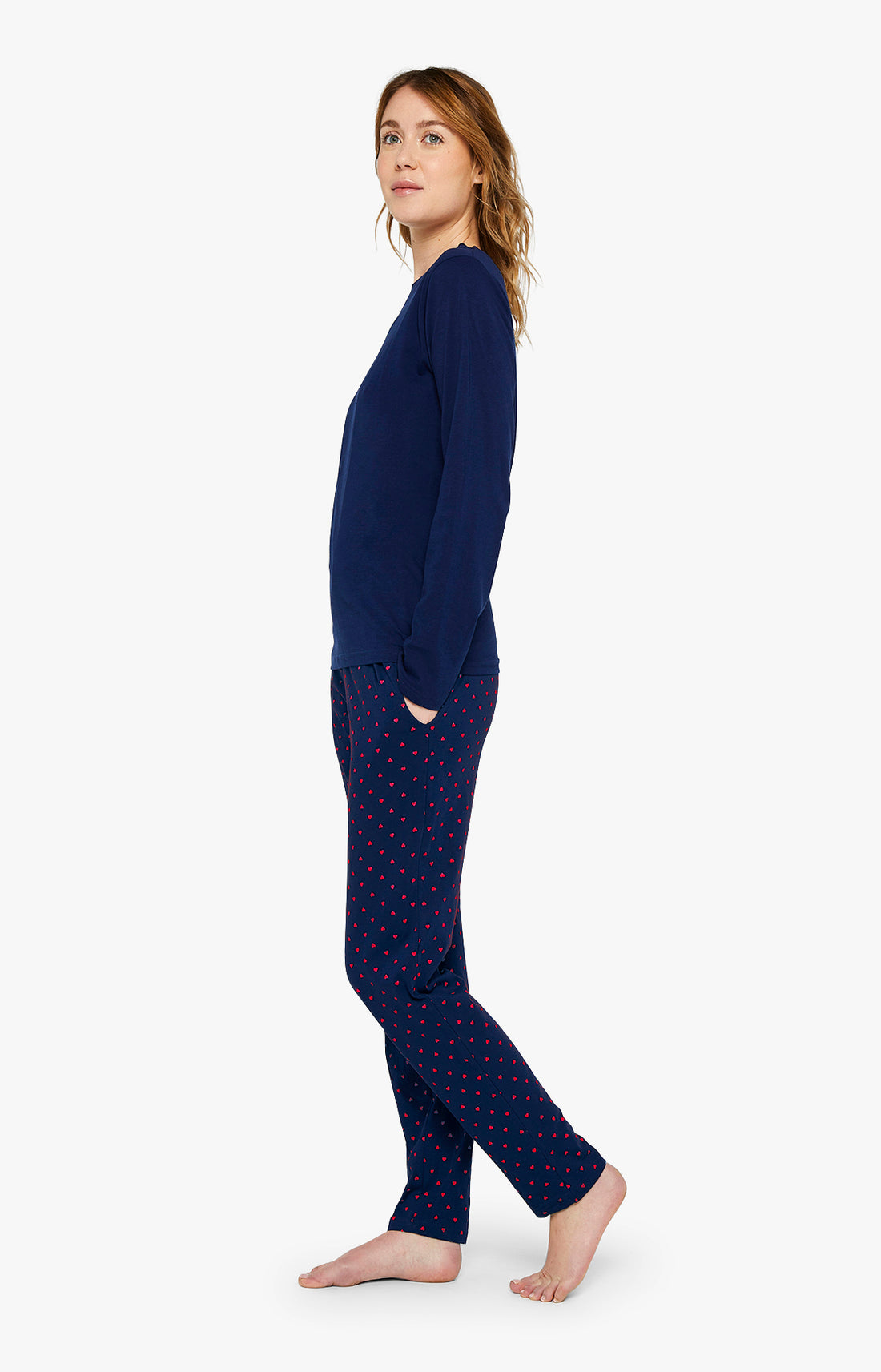 Pyjama long bleu marine et coeur rouge Femme 2