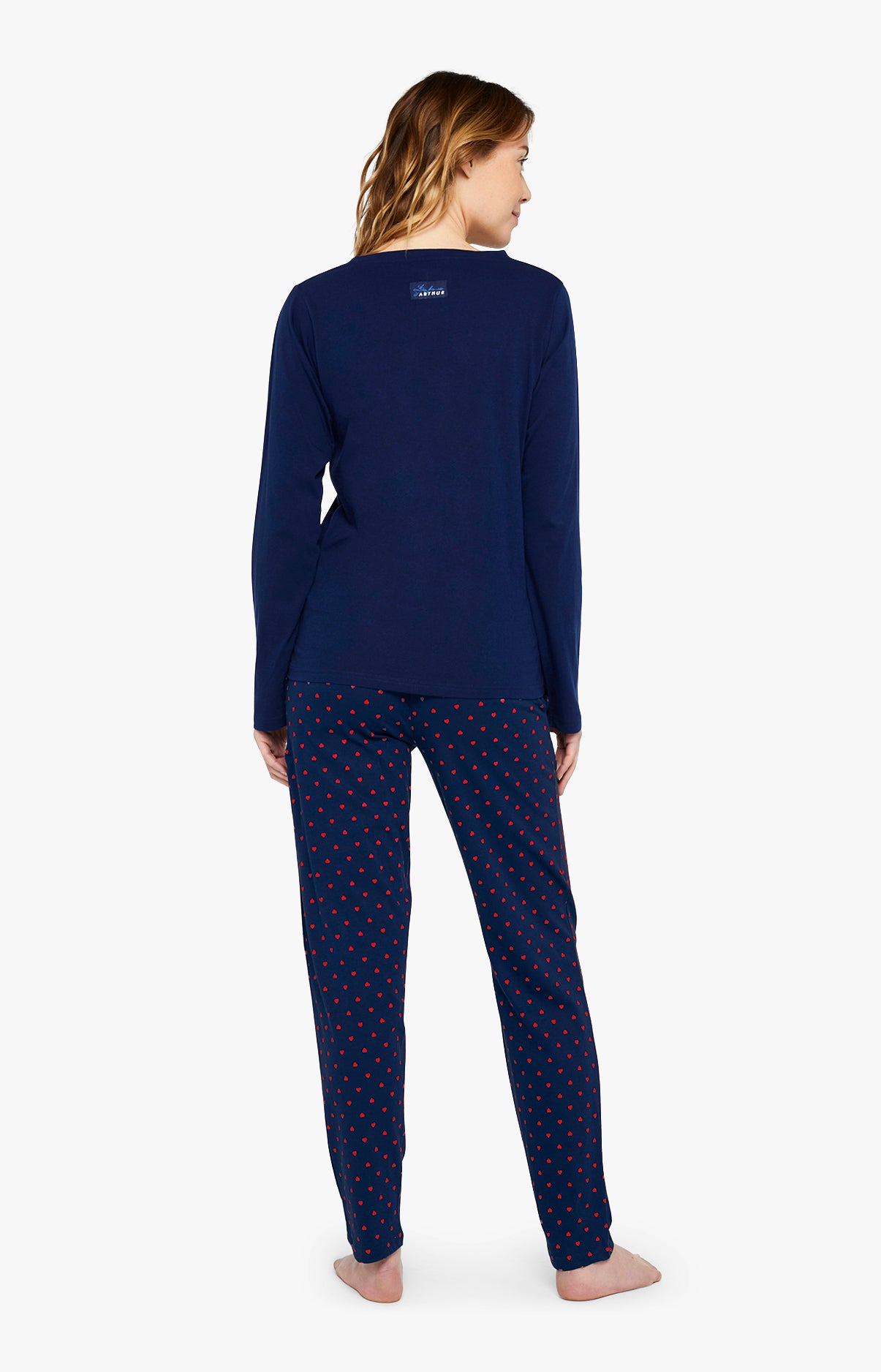 Pyjama long bleu marine et coeur rouge Femme 4
