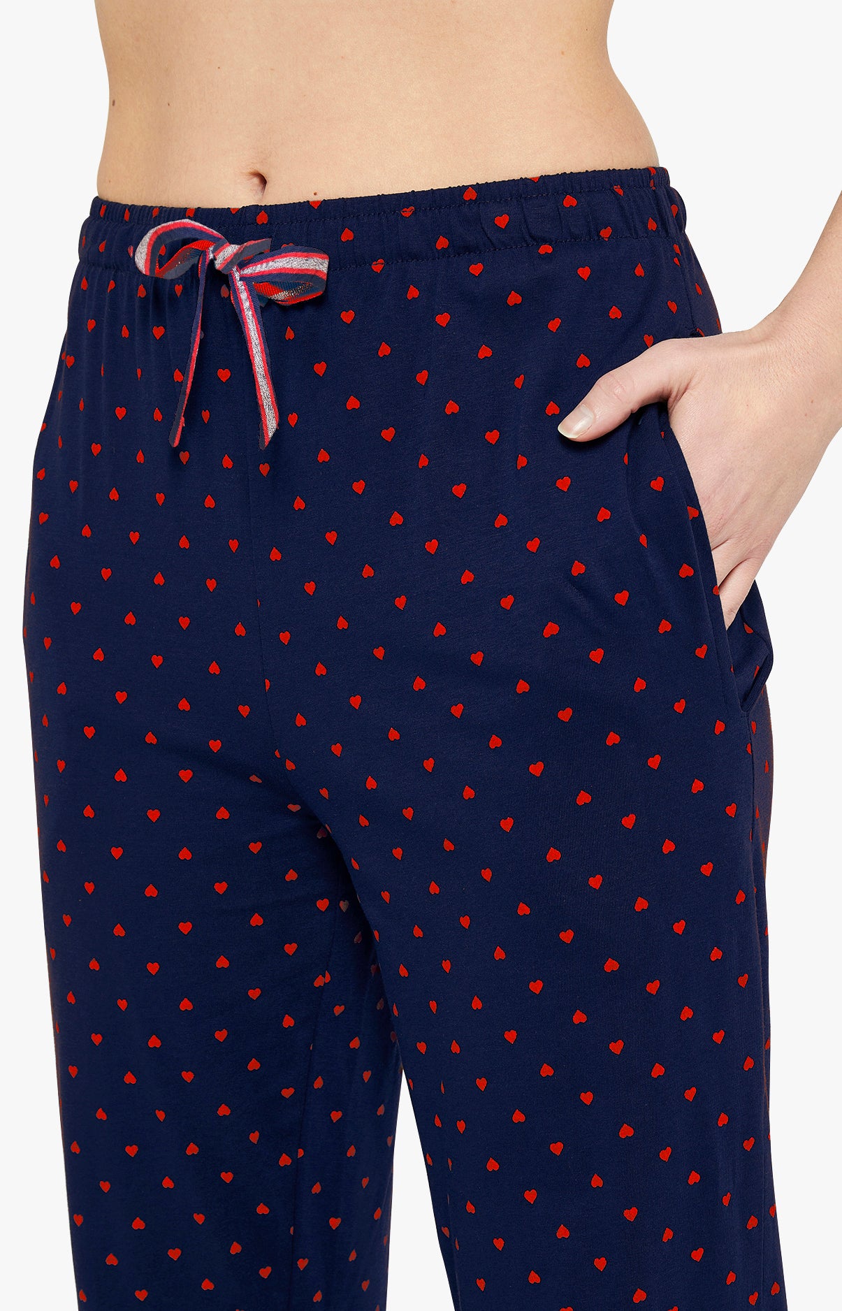 Pyjama long bleu marine et coeur rouge Femme 5