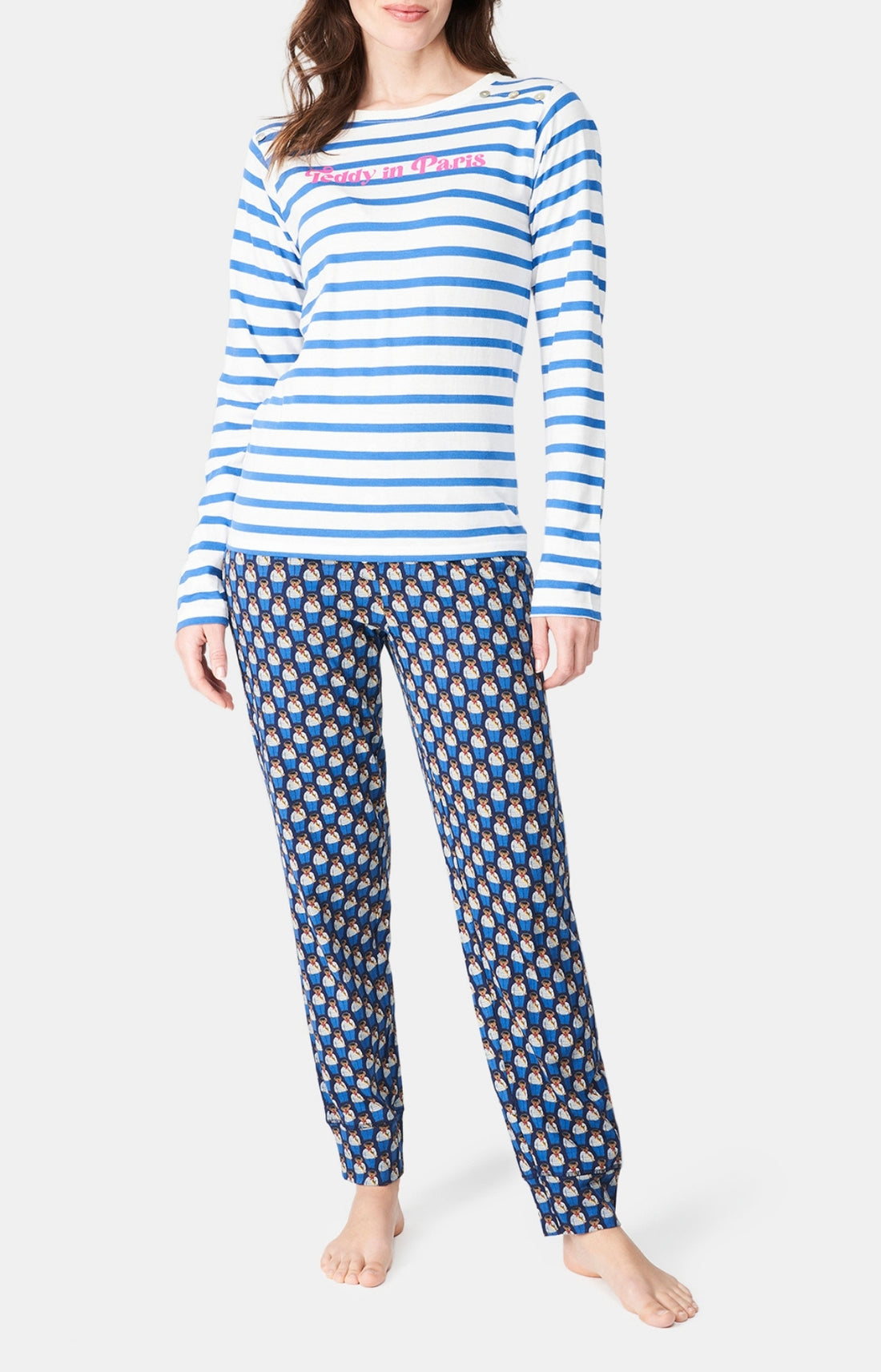 Pyjama long Femme Teddy In Paris Marine 1