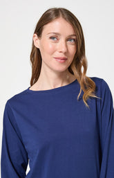 Pyjama longe en coton femme bleu marine coeur turquoise 2