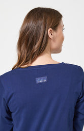 Pyjama longe en coton femme bleu marine coeur turquoise 5