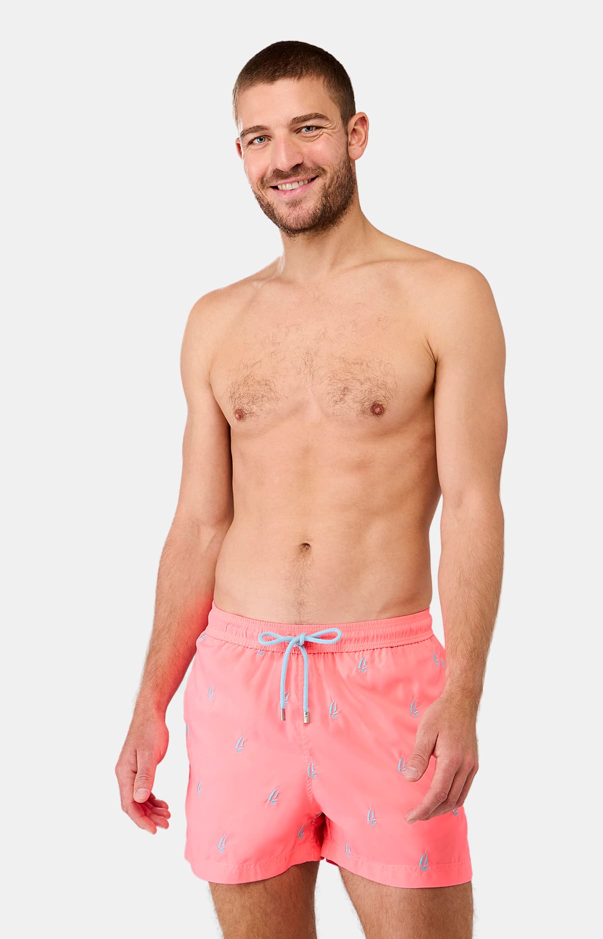 Short de bain Homme brodé bateau Rose 1