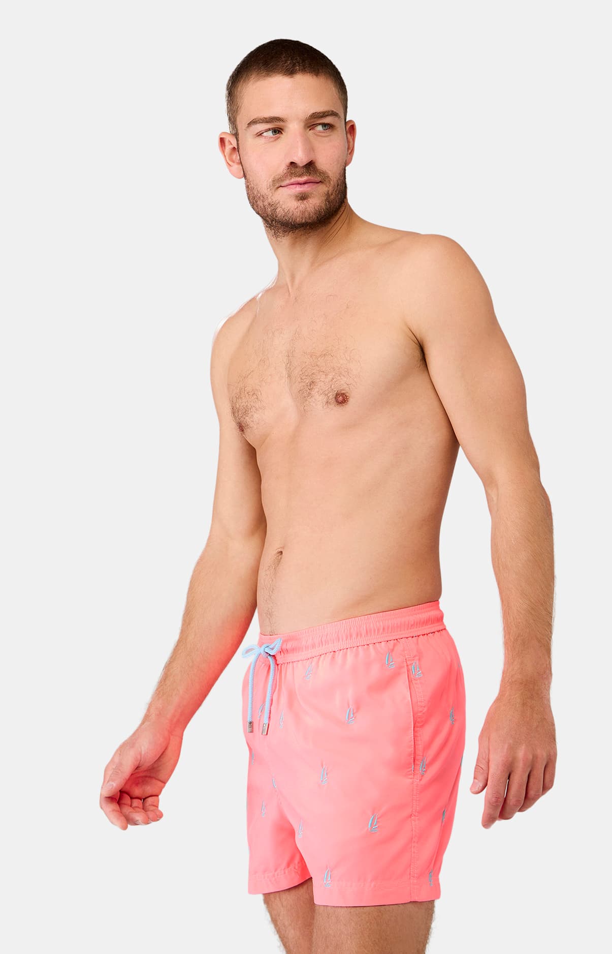 Short de bain Homme brodé bateau Rose 4