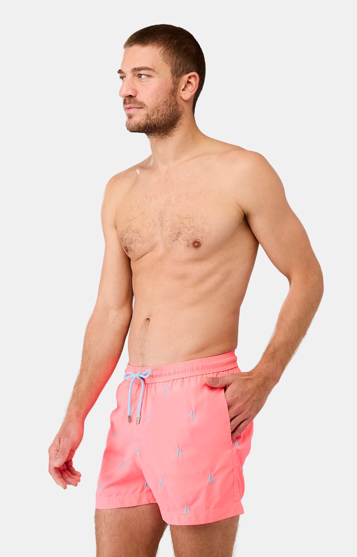 Short de bain Homme brodé bateau Rose 5