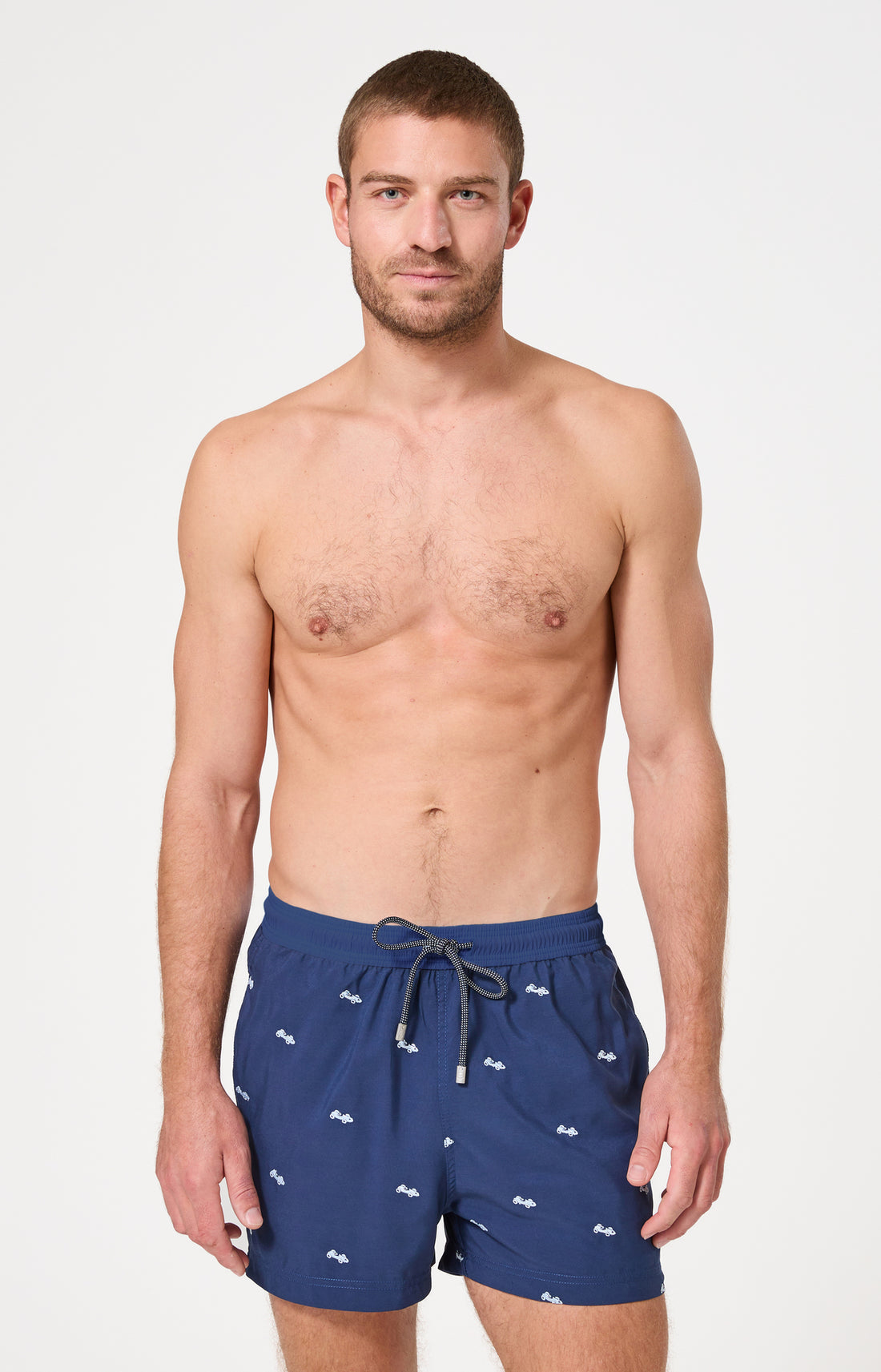 Short de bain homme Bolide Imprimé voiture formule 1 bleu et blanc 1