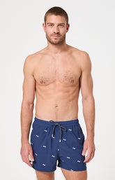 Short de bain homme Bolide Imprimé voiture formule 1 bleu et blanc 1