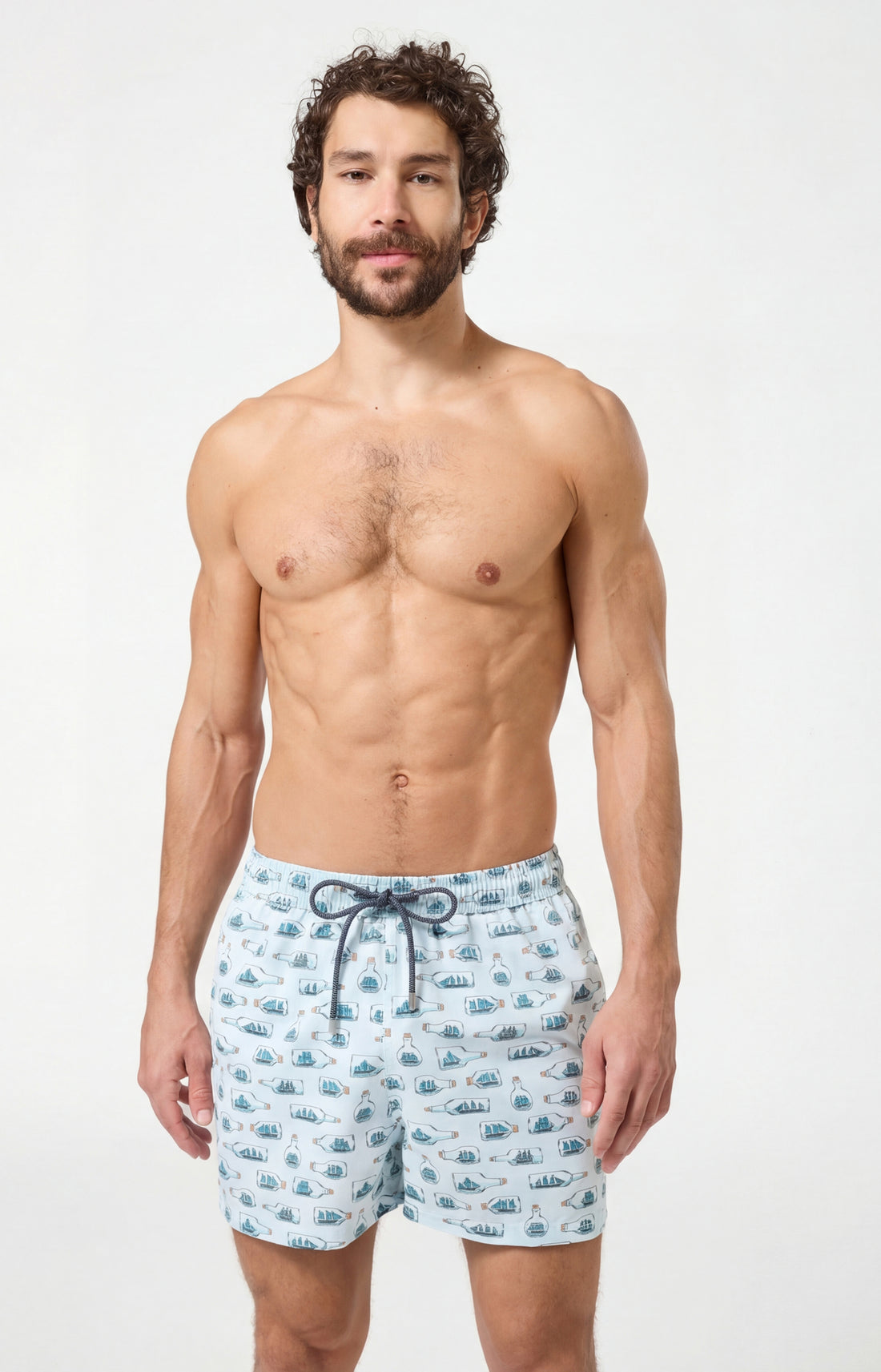 Short de bain homme Pyj à mât Imprimé bateaux bleus en bouteilles 1