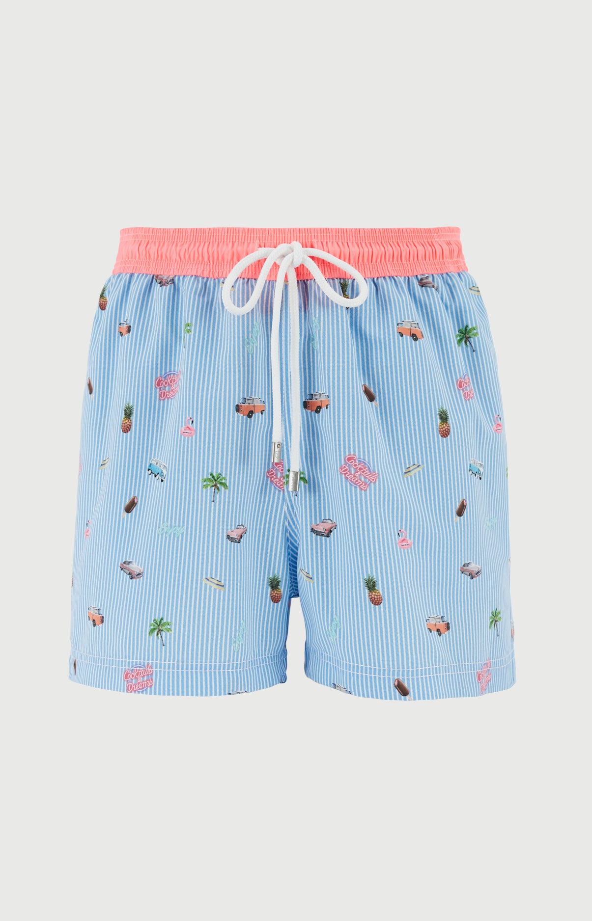 Short de bain homme Californie Imprimé Voitures et palmiers élastique rose 3