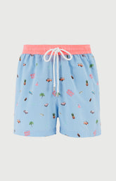 Short de bain homme Californie Imprimé Voitures et palmiers élastique rose 3