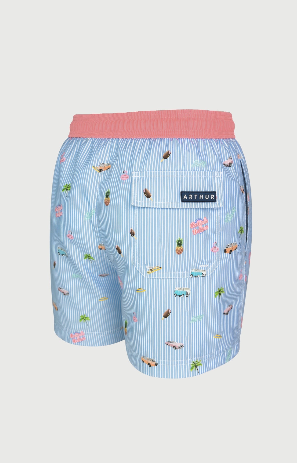 Short de bain homme Californie Imprimé Voitures et palmiers élastique rose 5