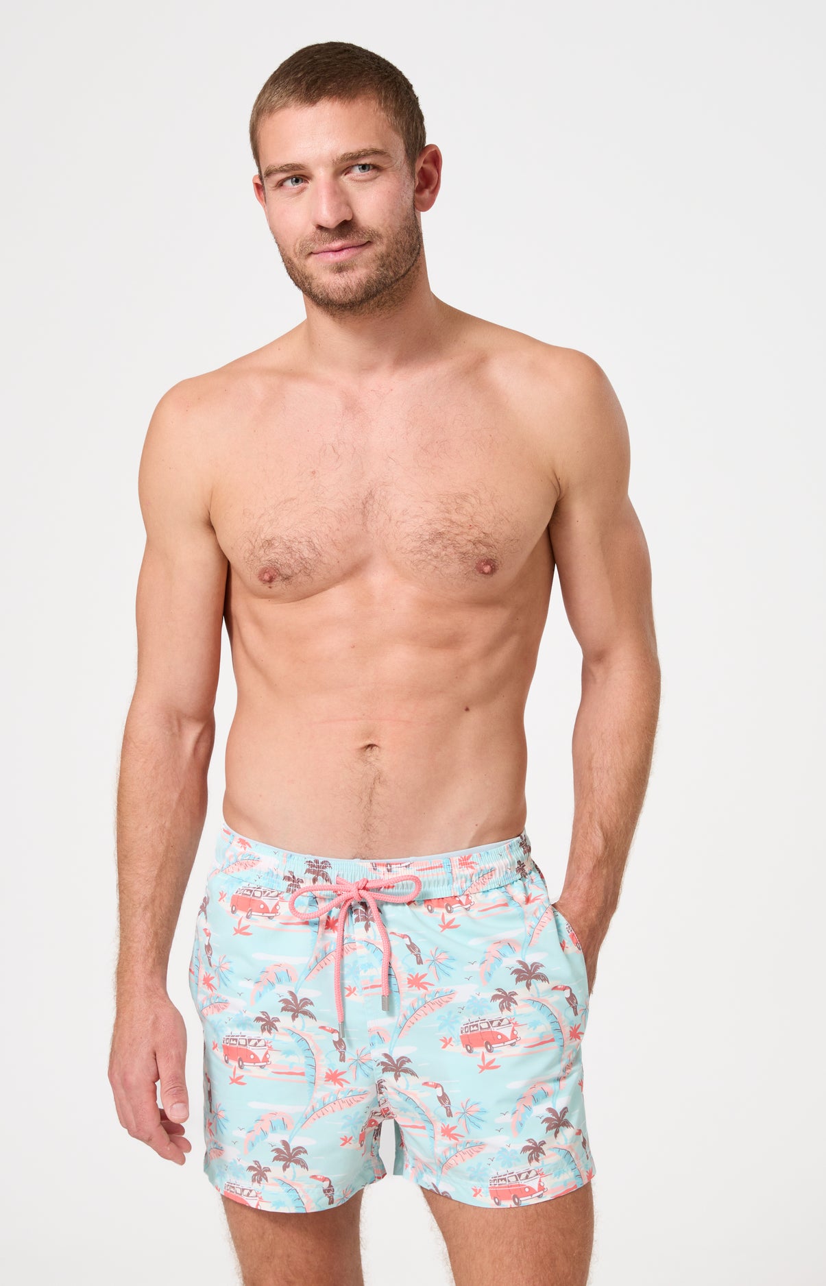 Short de bain homme Van Life Vert Imprimé vannes et palmiers multicolores 1