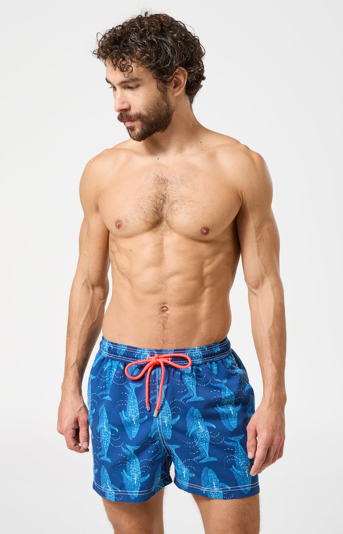 Short de bain homme Pacifique Imprimé banc de baleines bleues 1